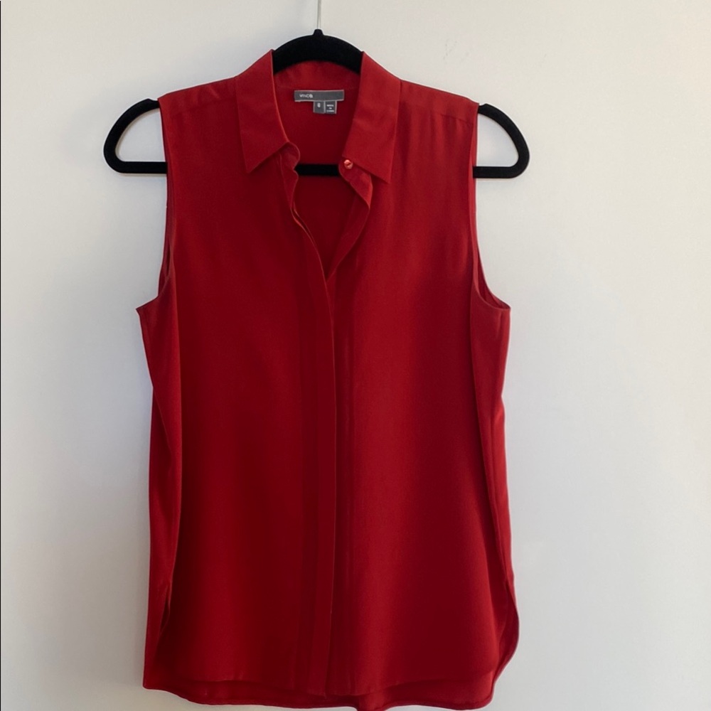 Vince Bold Red Sleeveless Blouse